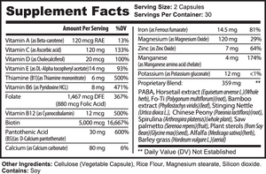 Supplement Facts label for MIANIMED Premium skincare capsules including vitamins, minerals, and proprietary blend ingredients