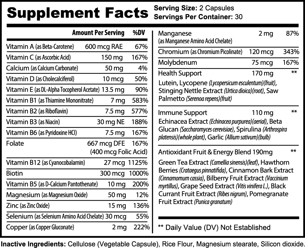 Supplement facts label showing vitamins, minerals, and ingredients of a premium skincare product by MIANIMED.