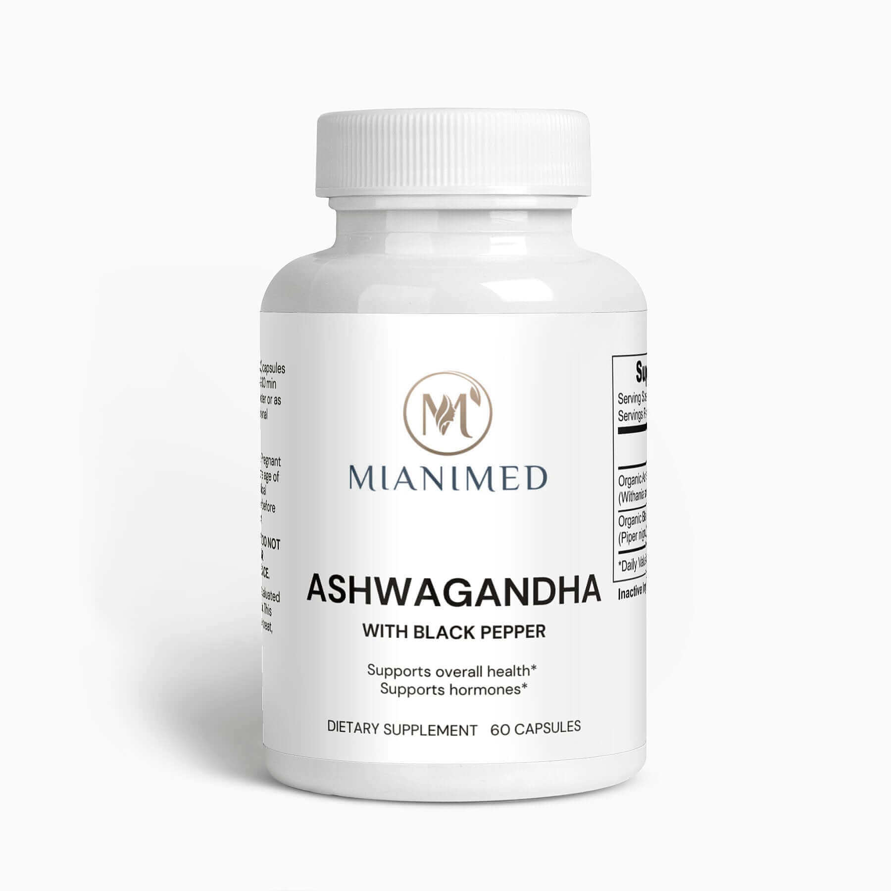 MIANIMED Ashwagandha with Black Pepper Premium Skincare Supplement Bottle