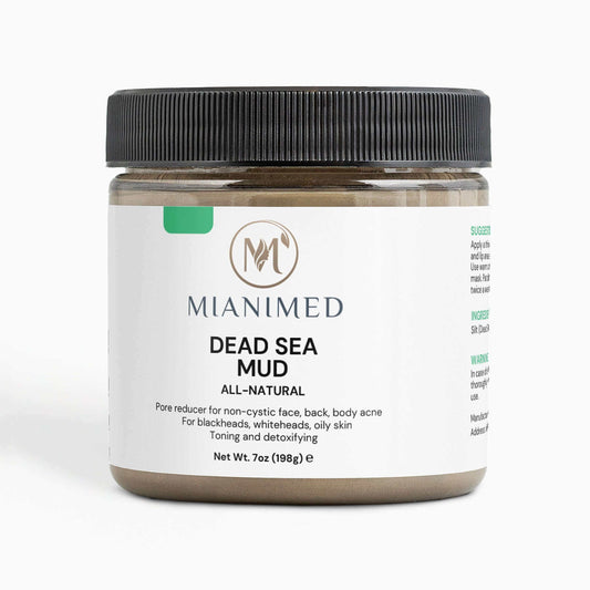 MIANIMED Premium Dead Sea Mud, All-Natural Skincare for acne, blackheads, oily skin, toning, and detoxifying - 7oz jar.