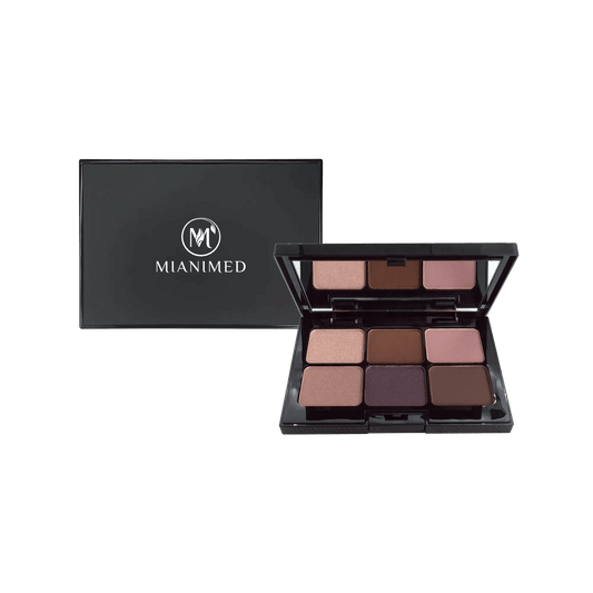 MIANIMED premium skincare eyeshadow palette with six shades in a black compact case