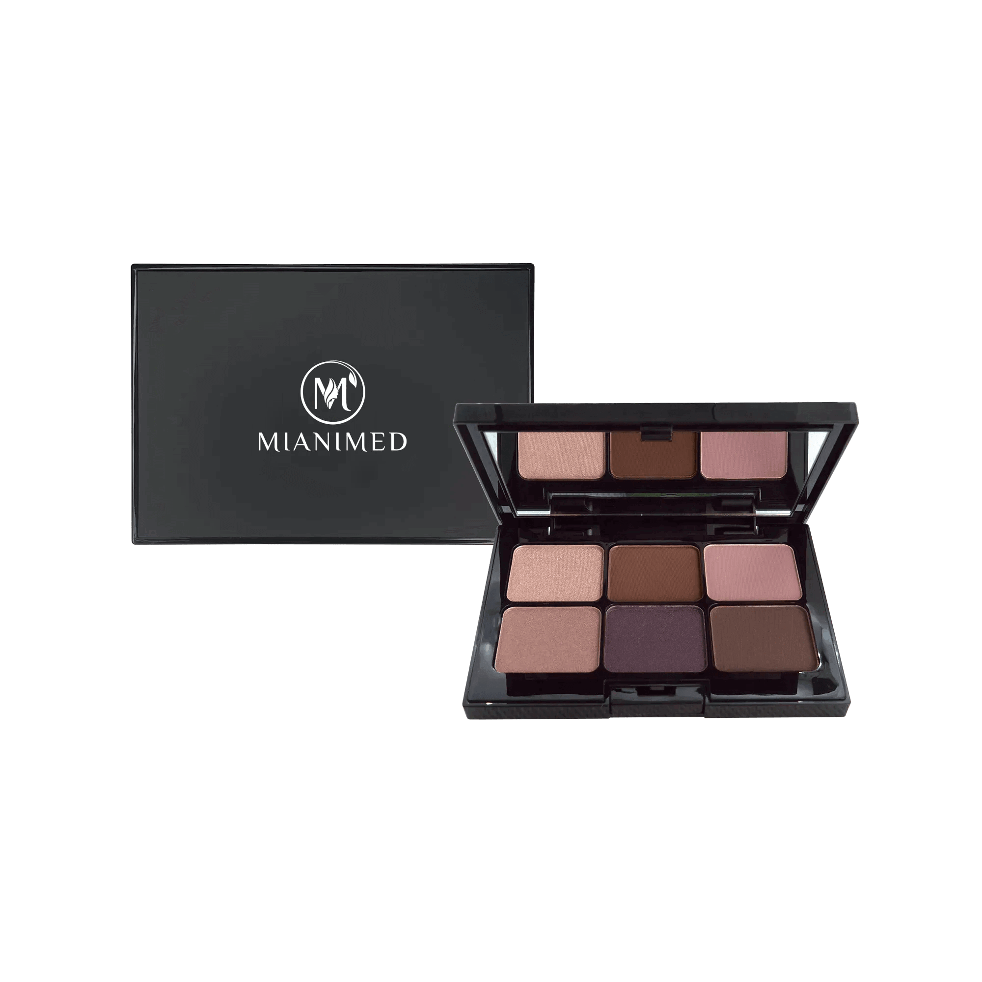 MIANIMED premium skincare eyeshadow palette with six shades in a black compact case