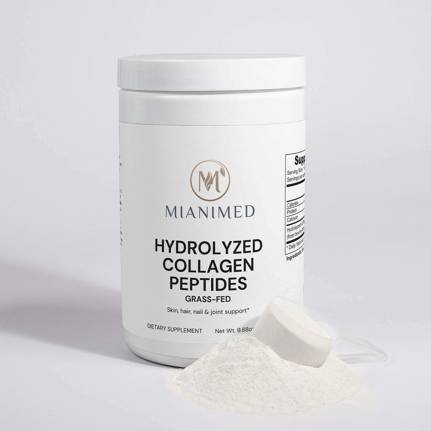 MIANIMED premium hydrolyzed collagen peptides for skincare, featuring dietary supplement powder for skin, hair, nail, and joint support