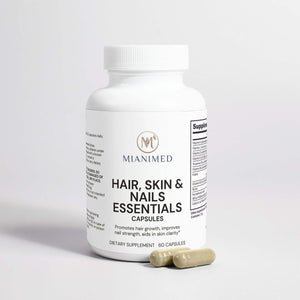 MIANIMED Hair, Skin & Nails Essentials Capsules - Premium skincare supplement promoting hair growth, nail strength, and skin clarity.