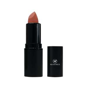 MIANIMED premium skincare lipstick in black casing with the cap removed, showing the lipstick shade.