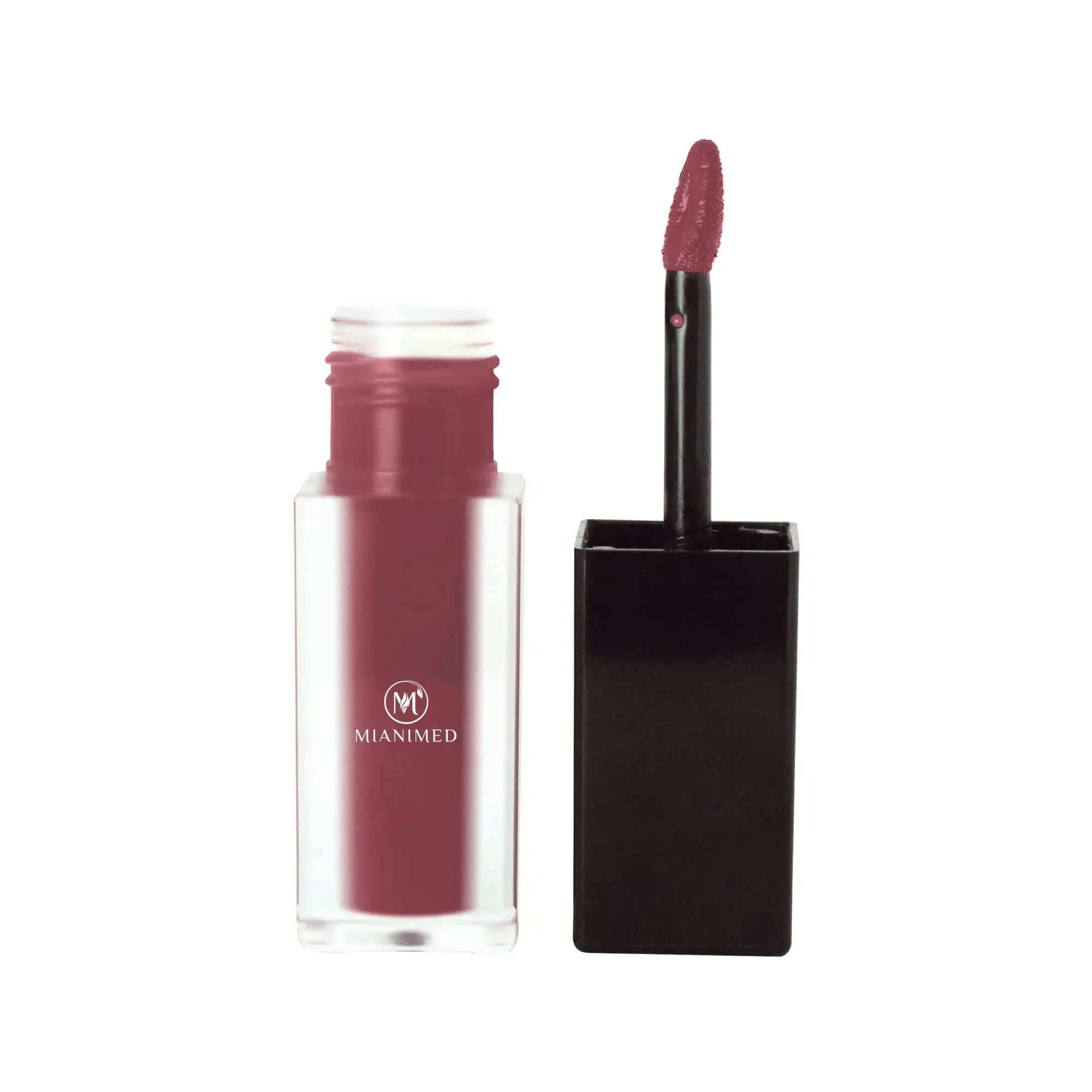 MIANIMED premium skincare product with open lip gloss tube displaying the applicator and rich pink color.