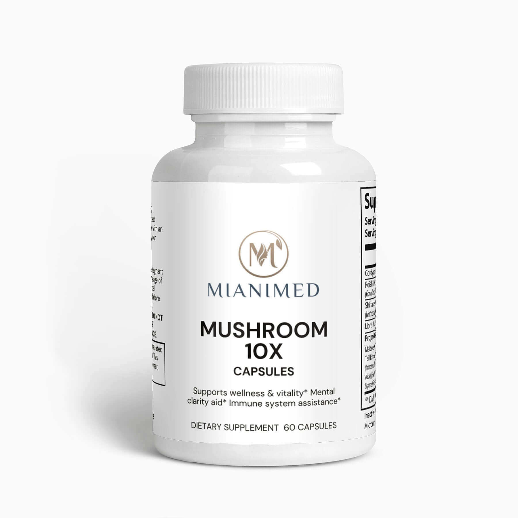 MIANIMED Premium Mushroom 10X Capsules for Skincare, Wellness, Vitality, Mental Clarity, and Immune Support - 60 Capsules