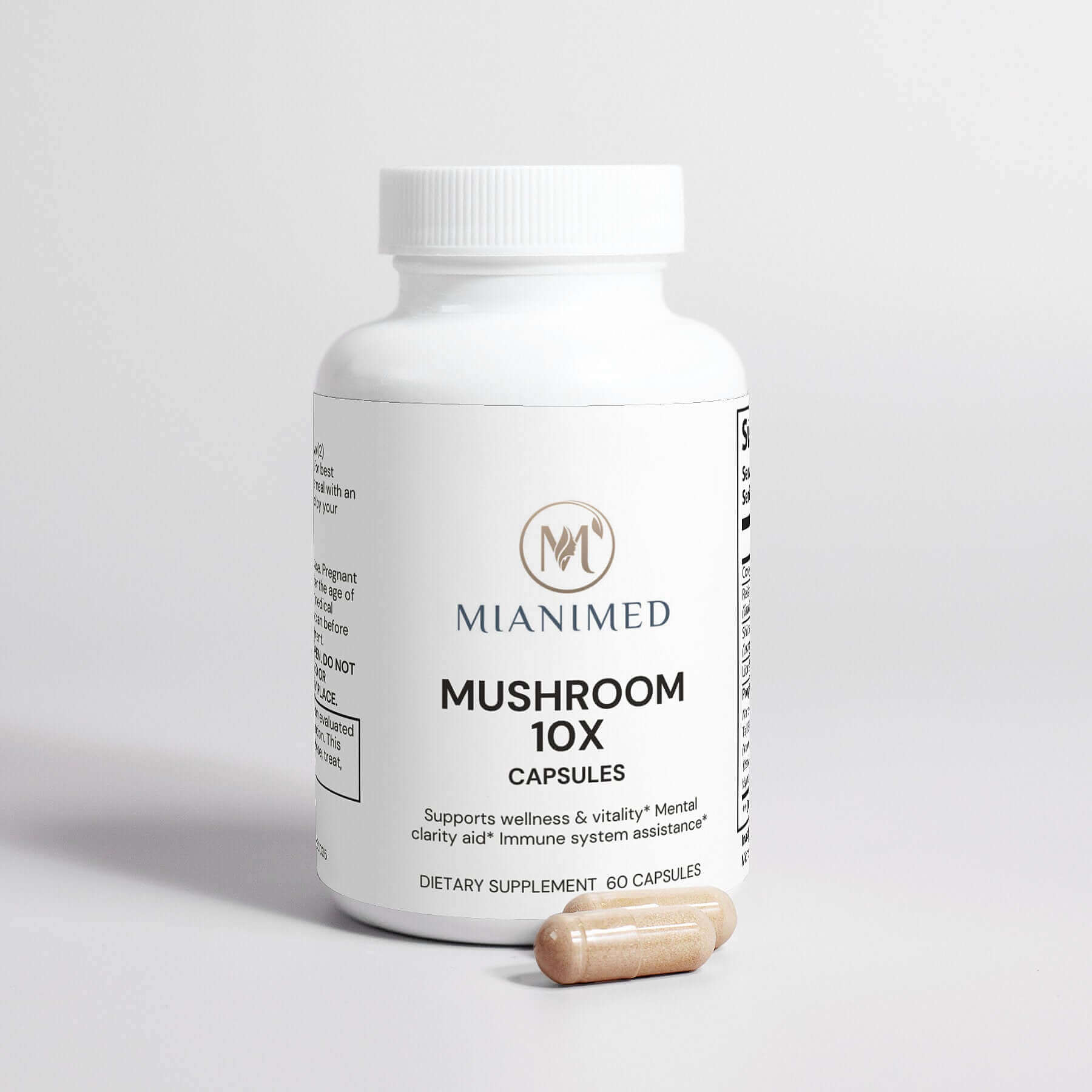 MIANIMED Premium Mushroom 10X Capsules for Skincare, Wellness, Vitality, Mental Clarity, and Immune Support - 60 Capsules