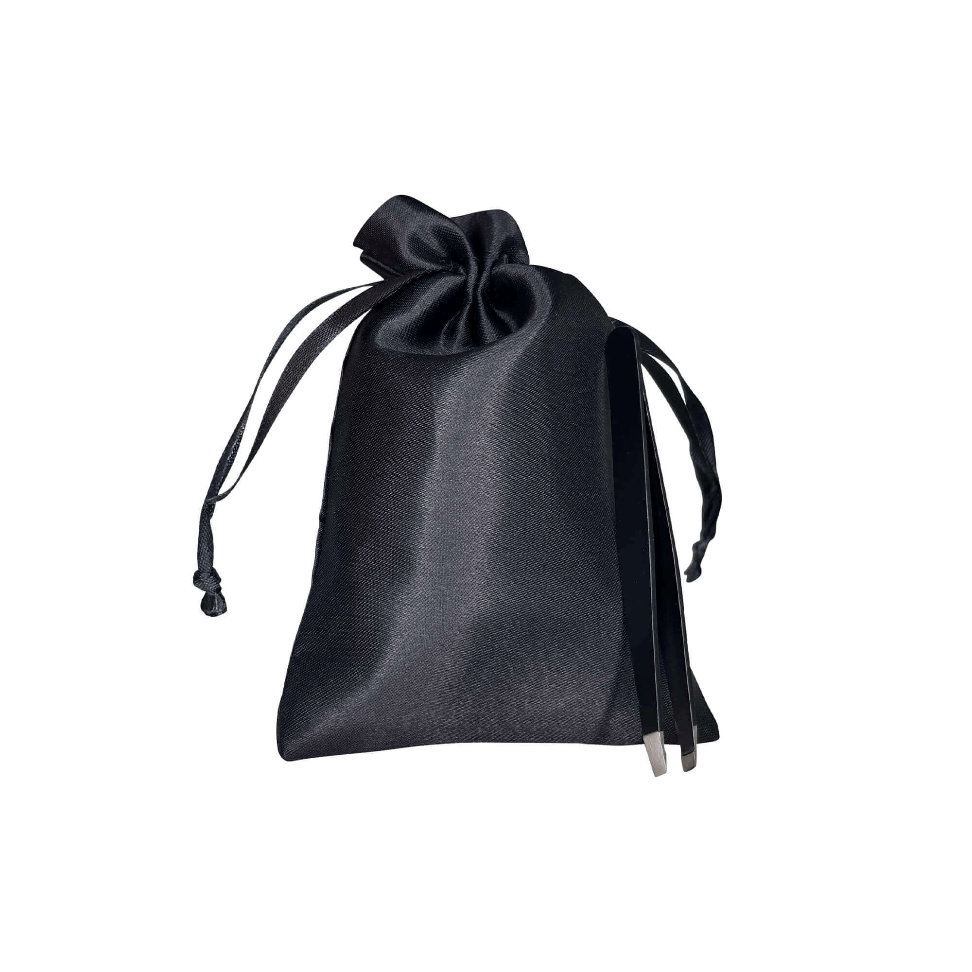 Luxurious black satin drawstring bag for MIANIMED premium skincare products.