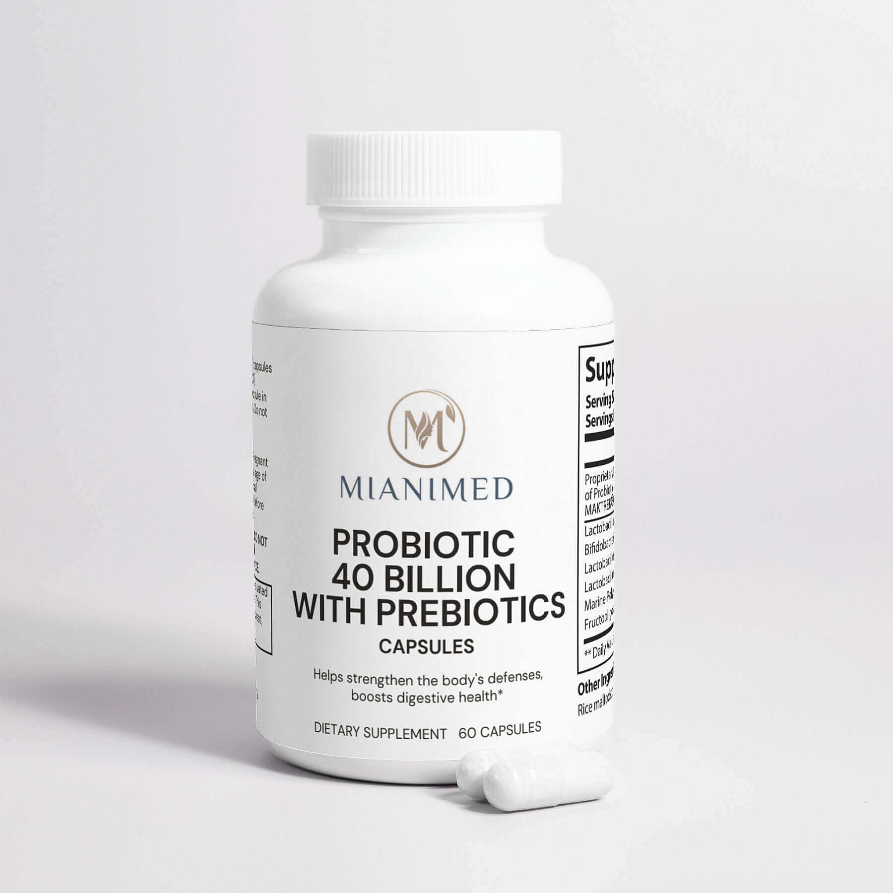 MIANIMED Premium Probiotic 40 Billion with Prebiotics Capsules - Dietary Supplement for Digestive Health - 60 Capsules