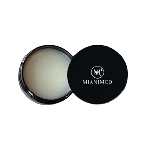 MIANIMED premium skincare cream in a black container with the lid partially open.