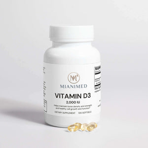 MIANIMED Premium Vitamin D3 Supplement Bottle with Softgels for Skincare and Bone Health