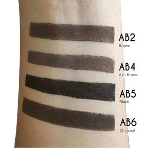 Swatches of MIANIMED Premium skincare shades on arm in Brown, Ash Brown, Black, and Charcoal.