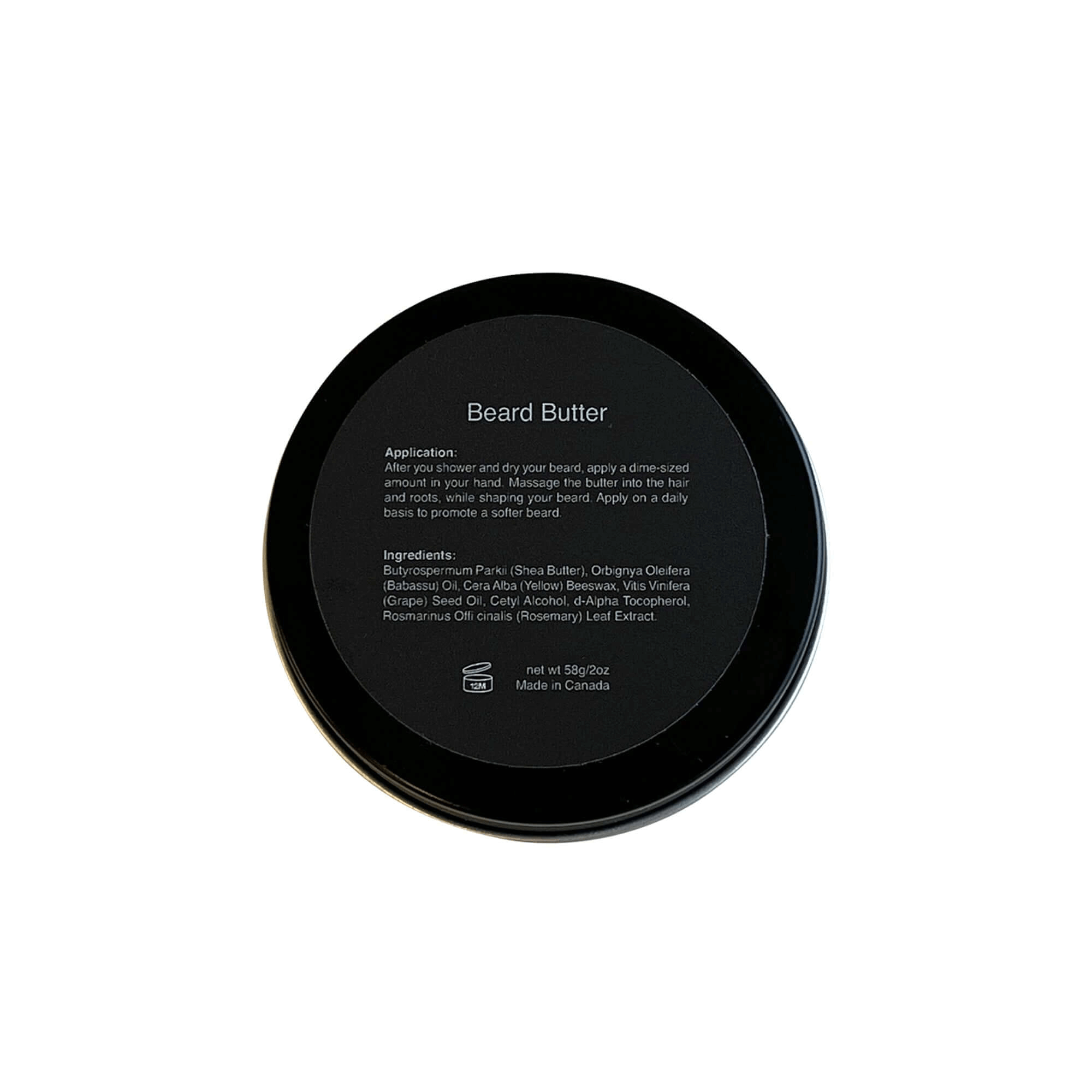 Container of MIANIMED Premium Beard Butter with ingredient list and application instructions shown on the label.