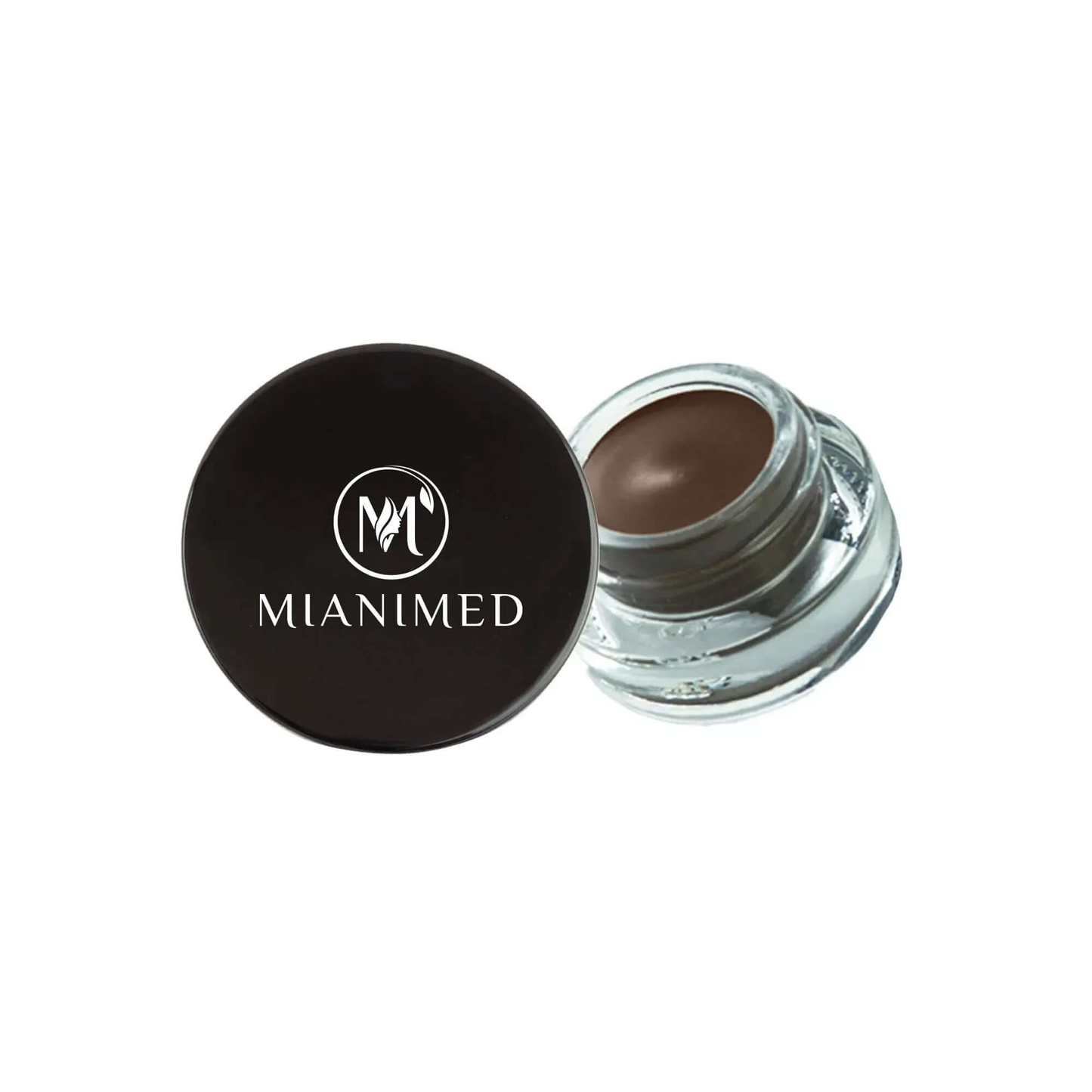 MIANIMED premium skincare product in an open glass jar with a black lid, showcasing a luxurious and high-quality cream formula.