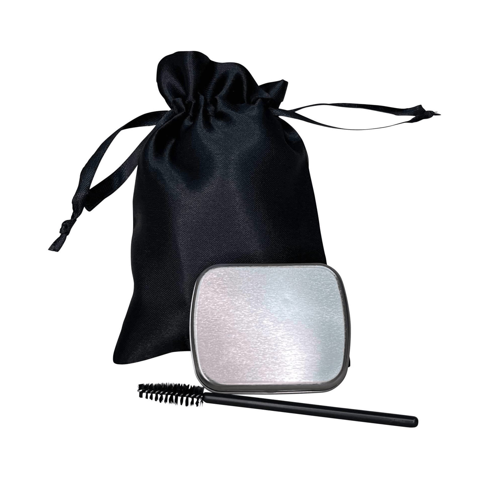 MIANIMED premium skincare set with black drawstring bag, silver tin, and applicator brush