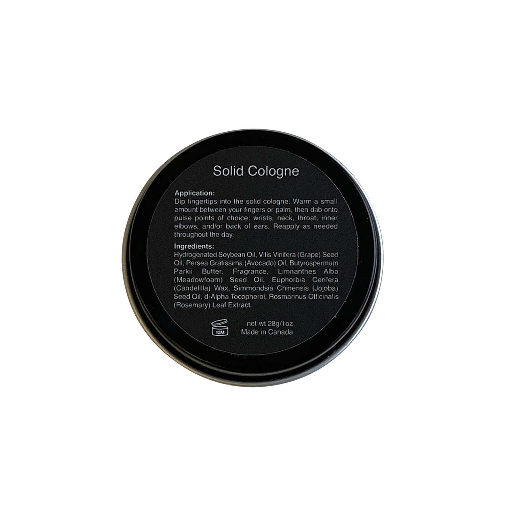 MIANIMED Premium Skincare Solid Cologne Tin with Ingredients and Application Instructions