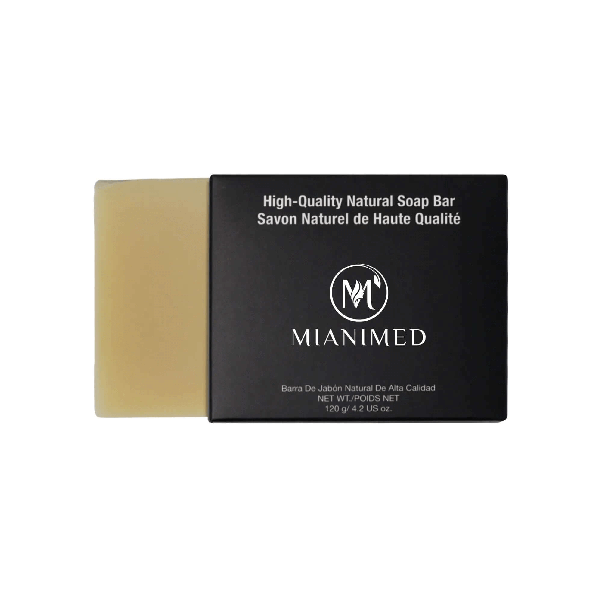 MIANIMED premium skincare natural soap bar with high-quality ingredients for rejuvenating skin care. 120g packaging.